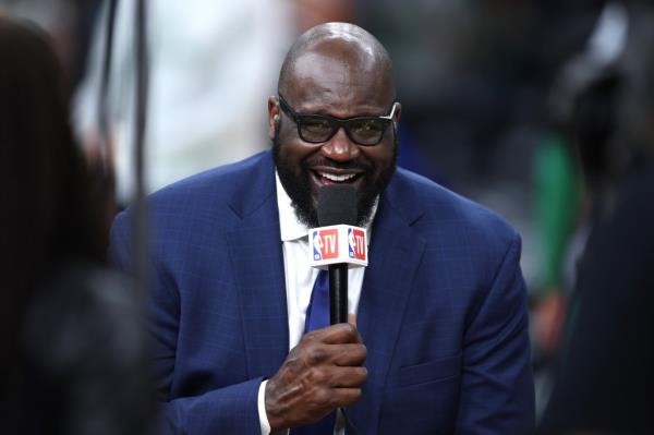 Shaquille O'Neal speaks before Game Two of the 2024 NBA Finals between the Boston Celtics and the Dallas Mavericks at TD Garden on June 09, 2024 in Boston, Massachusetts.