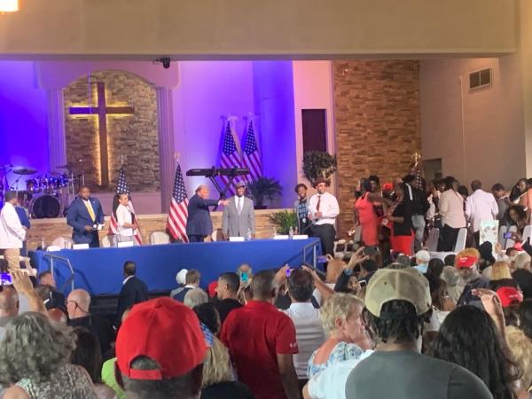 Republican presidential candidate former President Do<em></em>nald Trump speaks at a campaign event at 180 Church, Saturday, June 15, 2024, in Detroit