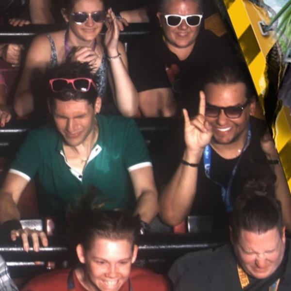 A group of people on a roller coaster in a post from George Santos' Instagram page