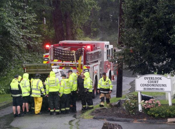 Danbury firefighters preparing to search for residents in danger during the storm on Aug. 18, 2024.