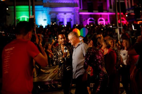 Prime Minister Anthony Albanese marches at Mardi Gras in 2023.