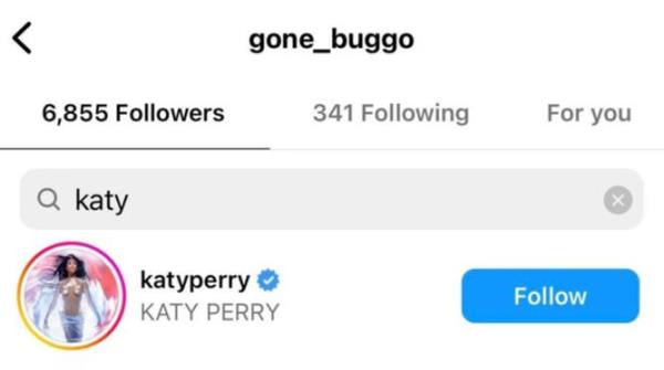 Katy Perry follows Gone Buggo online.