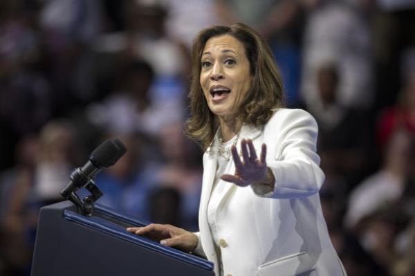 Vice President Kamala Harris speaks at a campaign in Savannah, Georgia.