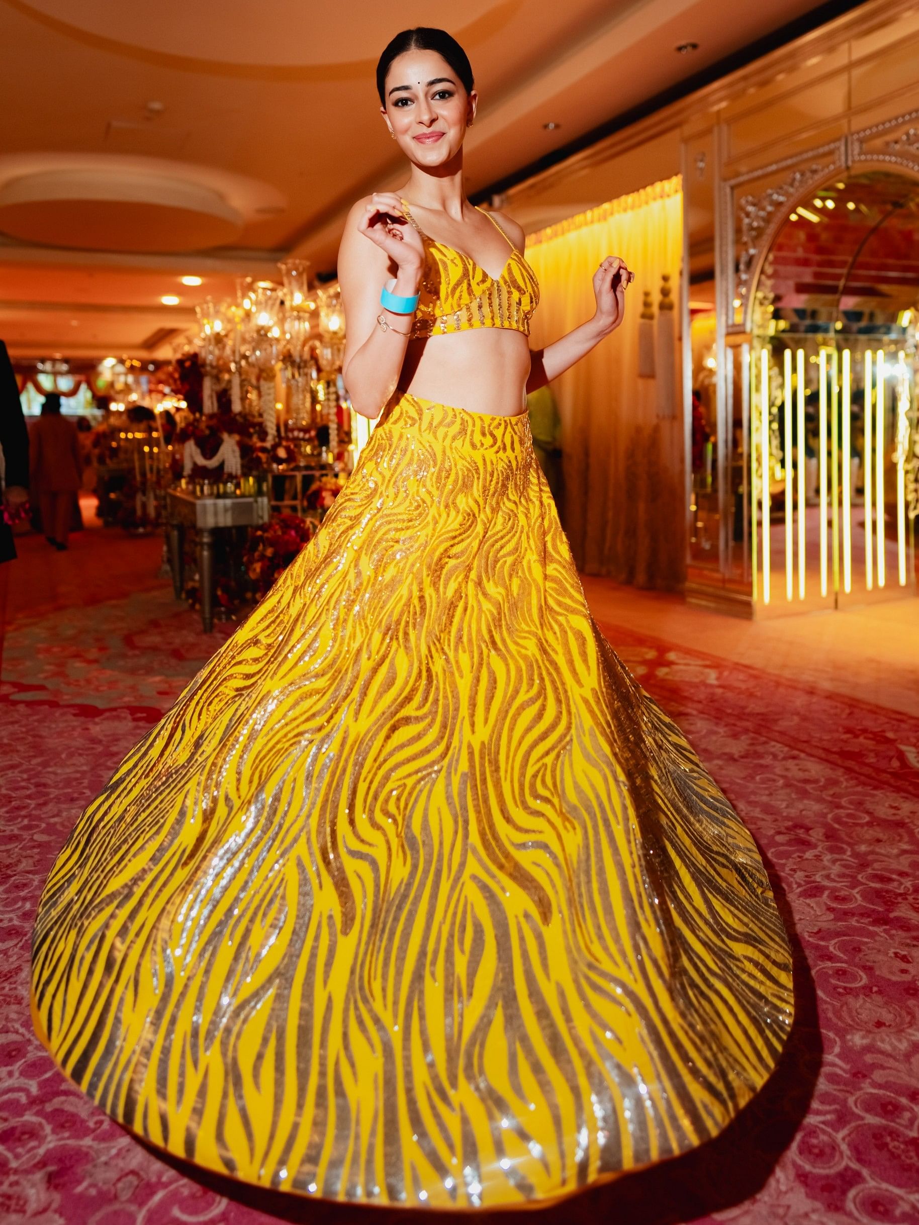 Ananya Panday was the cynosure of all eyes in a yellow designer lehenga.