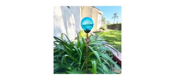 Exhart Solar Crackle Glass Ball Garden Stake