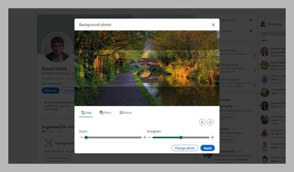 Screenshot of l<em></em>inkedIn's background photo settings