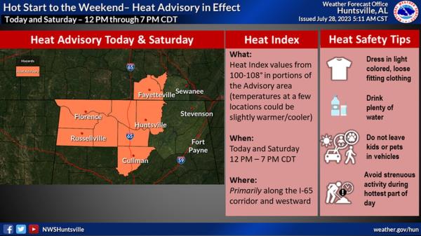 North Alabama heat advisory