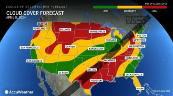 Solar eclipse weather forecast from Accuweather for Monday