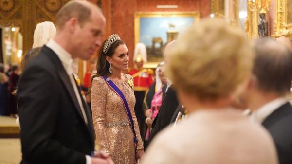 The Prince and Princess of Wales at an evening reception for members of the Diplomatic Corps at Buckingham Palace in London. Picture date: Tuesday December 5, 2023. PA Photo. Photo credit should read: Jo<em></em>nathan Brady/PA Wire