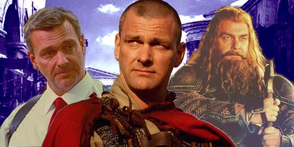 Collage of Ray Stevenson in The Other Guys, Rome, and Thor.