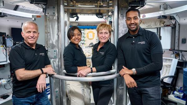 Mandatory Credit: Photo by Shutterstock (13857860a) The Axiom Ax-2 Prime crew members, from left to right: John Shoffner, Rayyanah Barnawi, Peggy Whitson, and Ali Alqarni, will launch aboard a SpaceX Falcon 9 rocket and Dragon spacecraft to the Internatio<em></em>nal Space Station (ISS), in early May from Launch Complex 39A at NASA's Kennedy Space Center in Florida. During the mission, which includes 10 days aboard the space station, the four-person multi-natio<em></em>nal crew will complete more than 20 research experiments developed for microgravity in collaboration with organizations across the globe. Mandatory Axiom Ax-2 Crew Portrait, Houston, Texas, USA - 15 Nov 2022