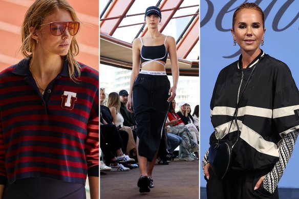 New season cropped polo-tops from The Upside signal a move beyond sport-focused clothing; Aje Athletica on the runway at the Sydney Opera House in August; PE Nation co-founder Pip Edwards at the David Jo<em></em>nes season launch in Sydney on February 20.